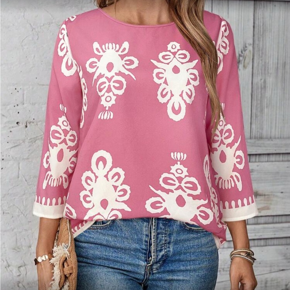Emory Rose Pink Printed 3/4 Sleeve Tunic Top Size XL - Picture 5 of 5